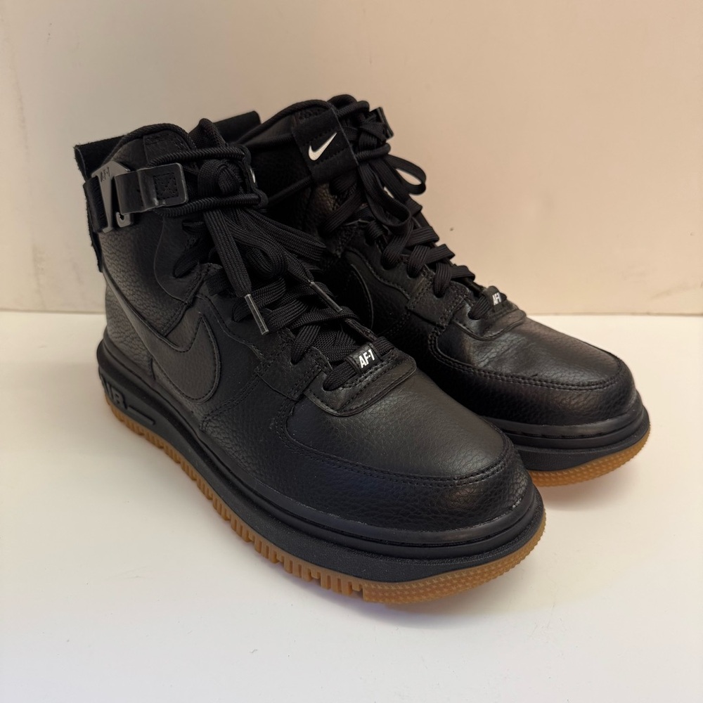 Nike Black Leather Air Force 1 High-Tops with Gum Sole